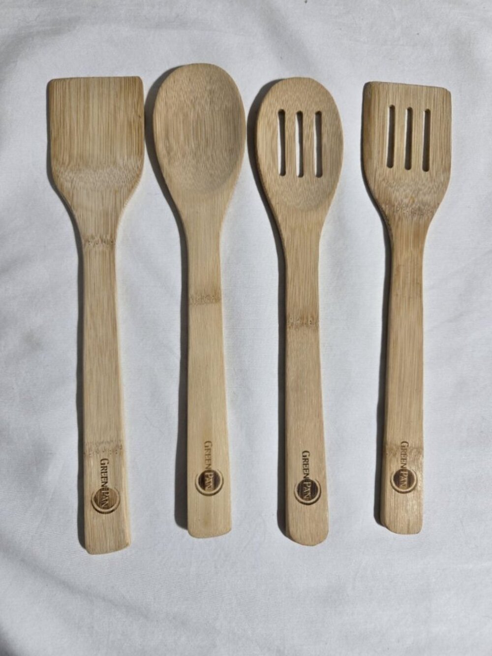 GreenPan Bamboo Wooden Cooking Utensil Set 4 Pc Spatula Slotted Spoon Scraper